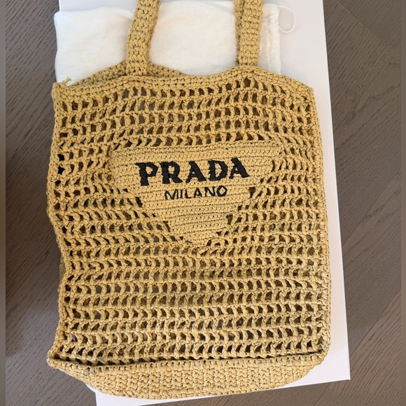 Prada Beige Woven Raffia Tote - Picture 1 of 4